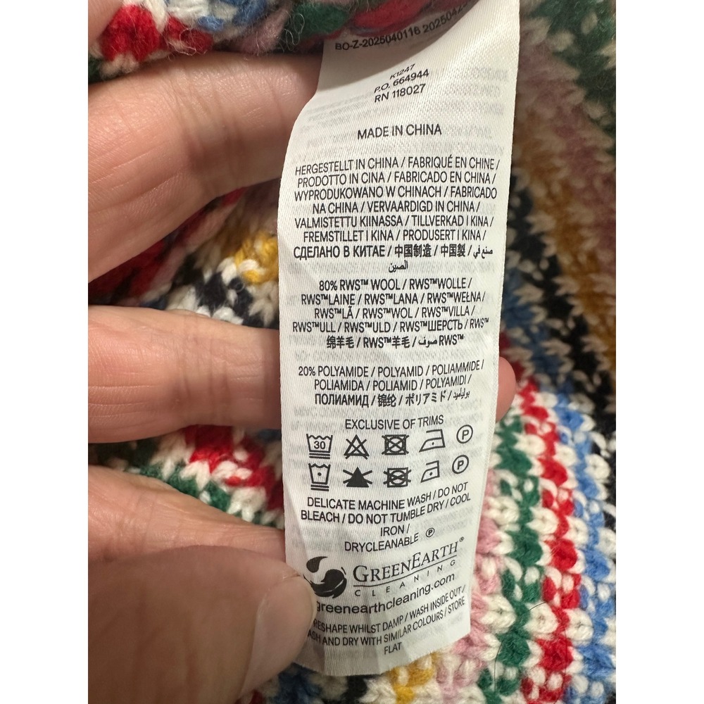 Boden Maya Zip Up Jacket Womens 10 Oversized Wool Blend Rainbow Stripe Sweater - Picture 10 of 10